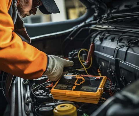 Hombre realizando reparación a coche